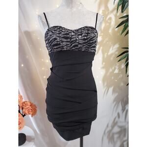 Deb Vtg Y2K Zebra Glitter Sparkle Bodycon Bandage Mini Dress Size S Party Disco